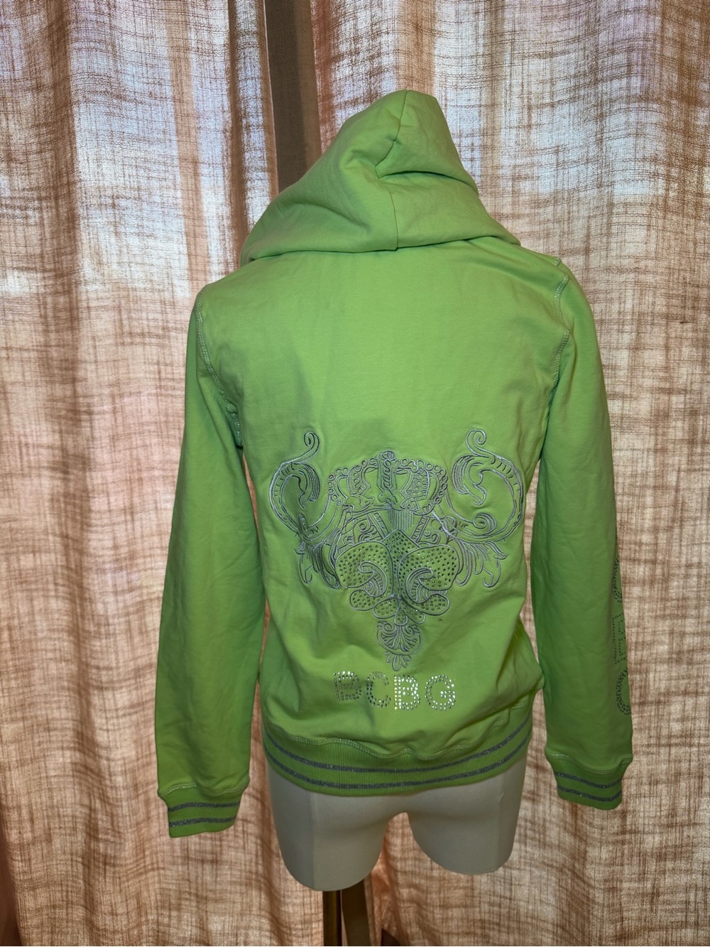 BCBG Lime Green Hooded Embellished Sweatshirt